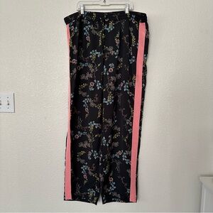 Who, What, Wear Floral Black Pants with Pink racing Stripes